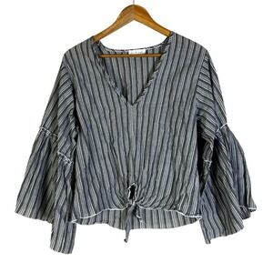 Lavender Field Striped Bell Sleeve Cotton Blouse Top Women's Medium